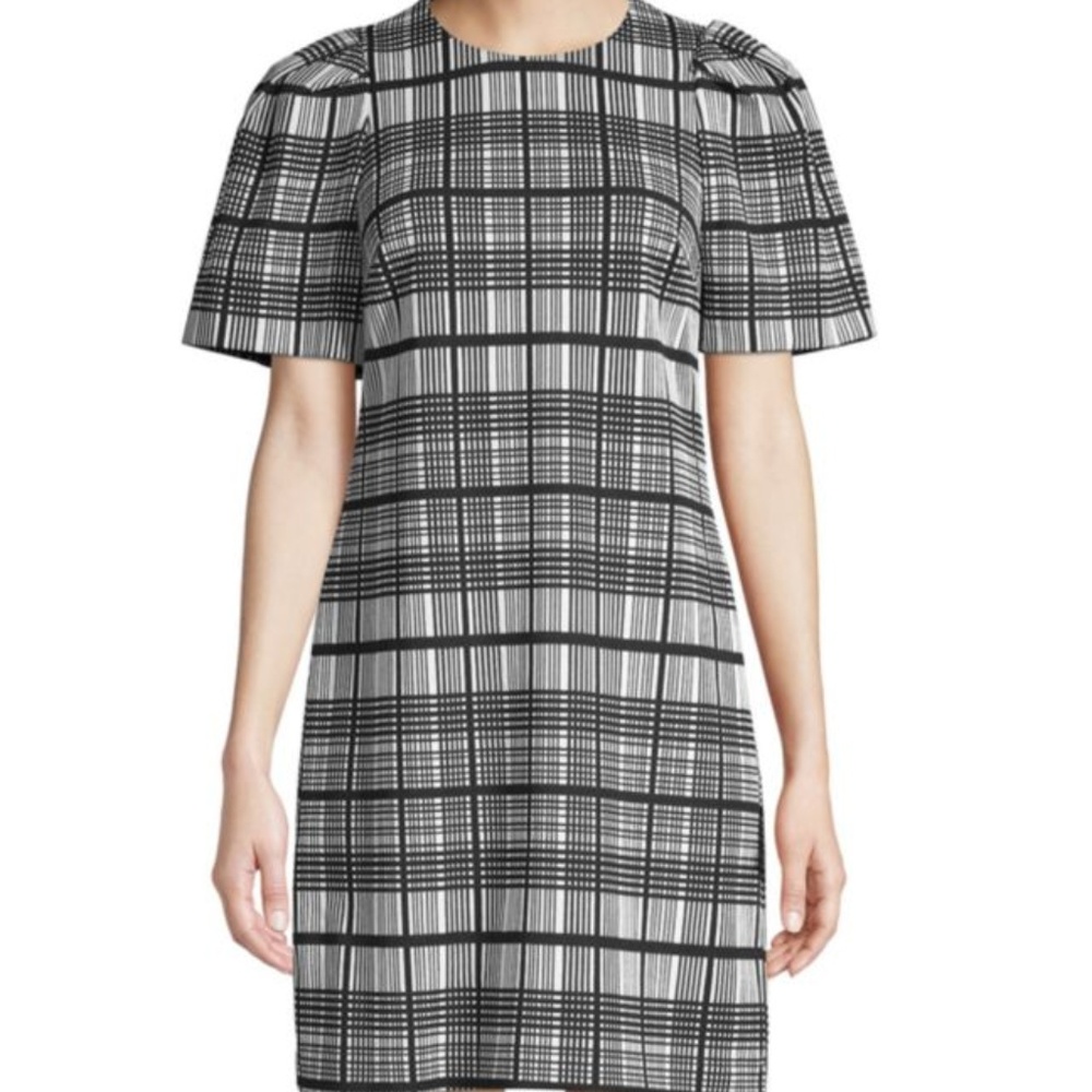 Plaid Puff Shoulder Shift Dress